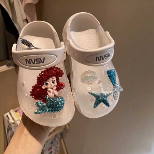 闪钻美人鱼可爱洞洞鞋鞋花儿童少女生crocs鞋扣芭蕾鞋配饰高级感