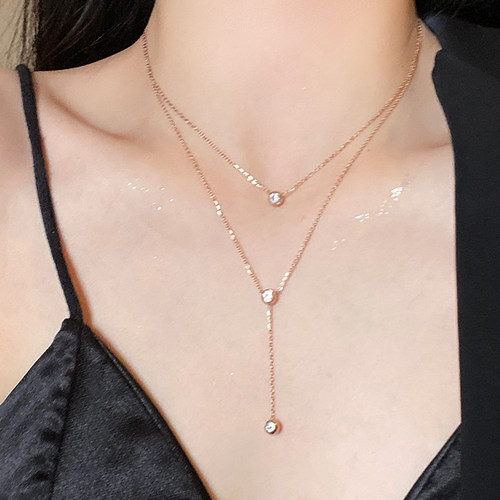 三颗钻流苏钛钢项链女轻奢小众毛衣链双层吊坠锁骨链女高级感配饰