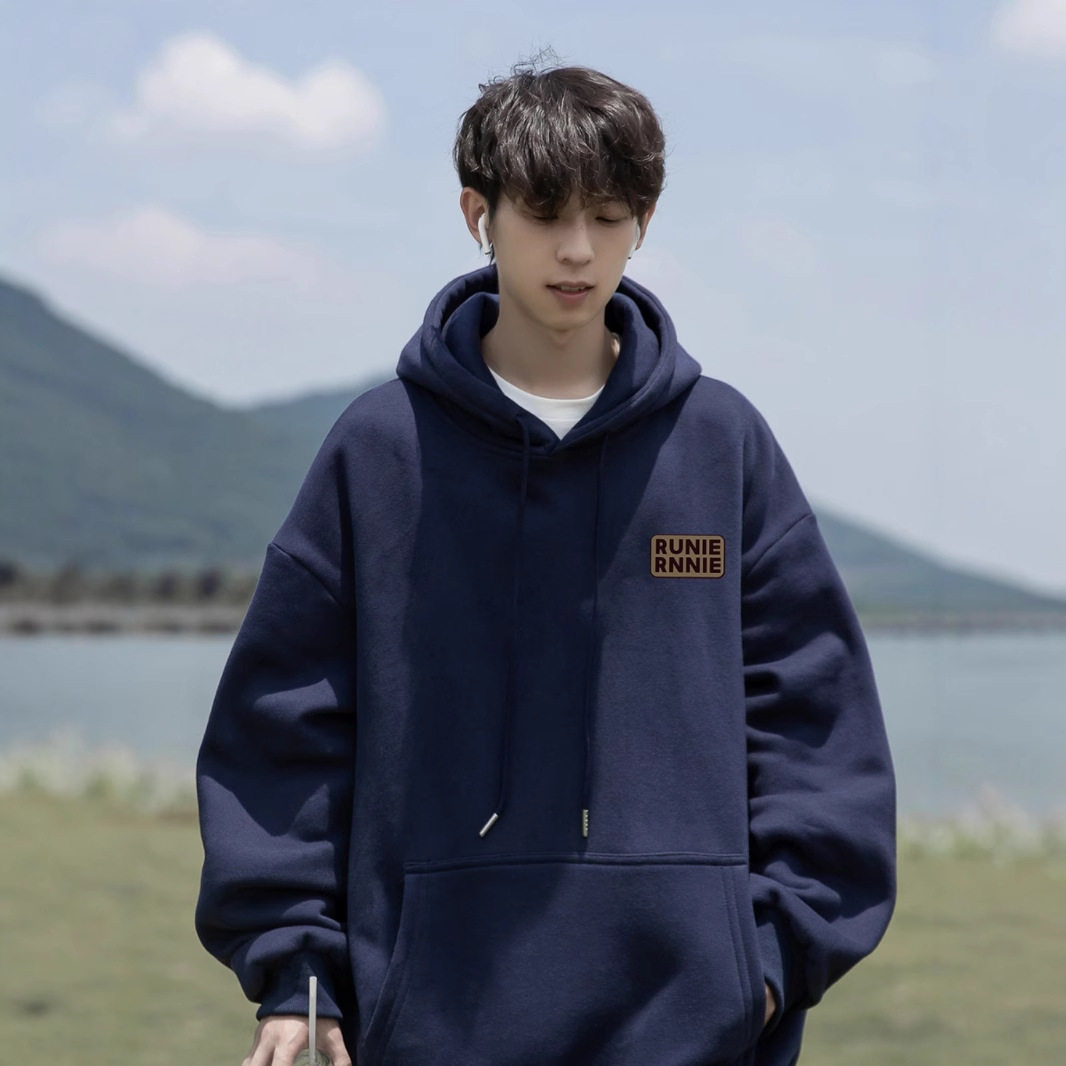 藏青连帽卫衣男款春秋季
