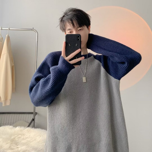 针织衫 毛衣男情侣百搭圆领百搭套头潮打底衫 外套 插肩拼袖 秋冬新款