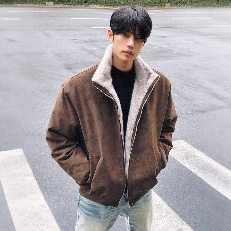 美式复古加绒座山雕棉服