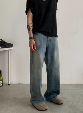 美式复古vintag牛仔裤男2025春秋新款宽松cleanfit潮牌阔腿长裤子