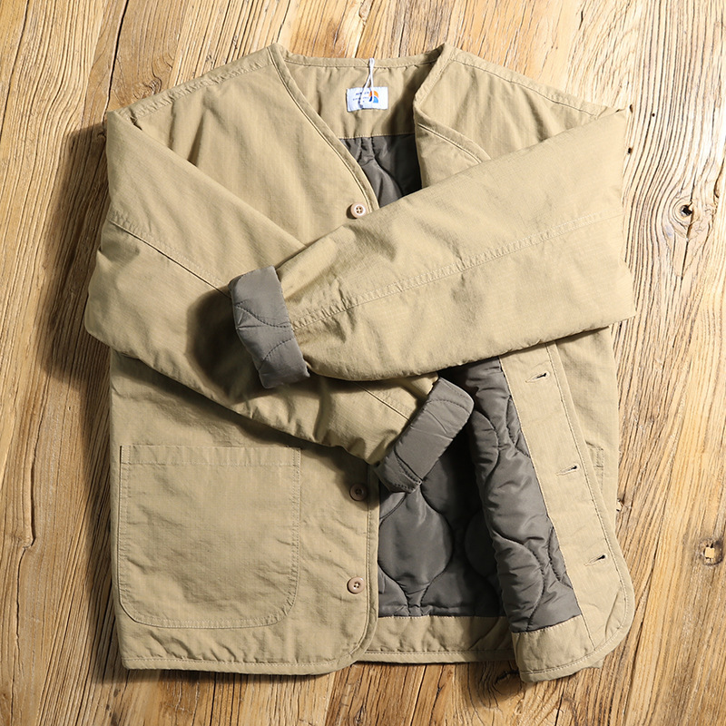 冬季日系宽松无领棉服外套男