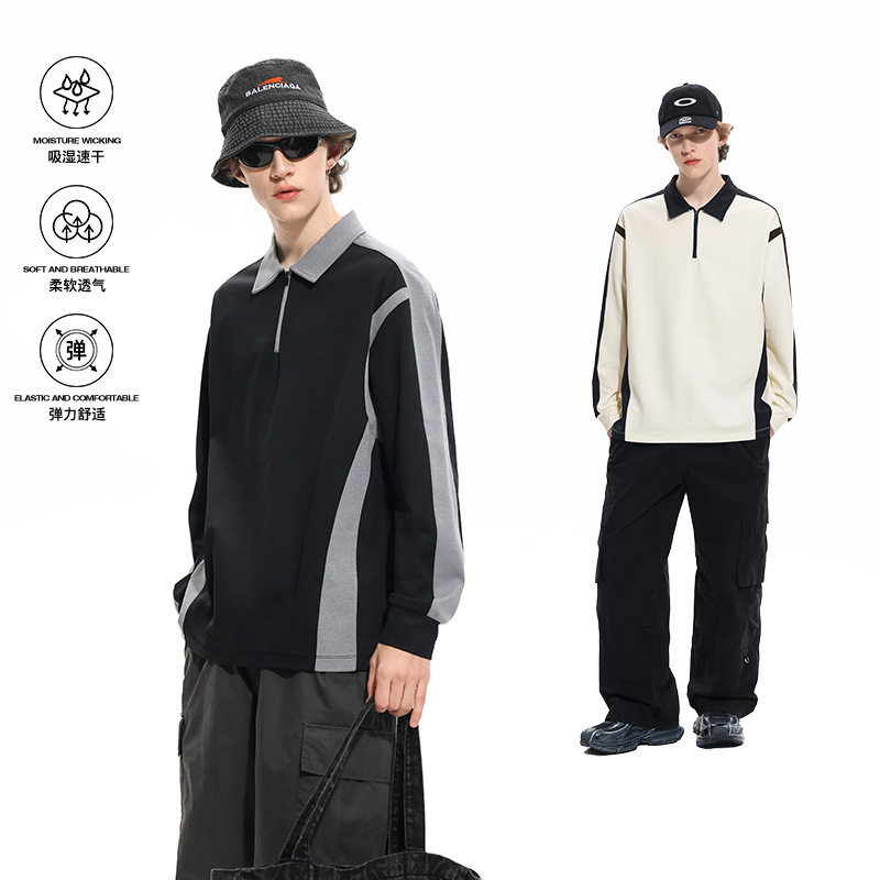 简恒韩系长袖T恤春秋季polo衫时尚设计感潮流外套卫衣男翻领速干T