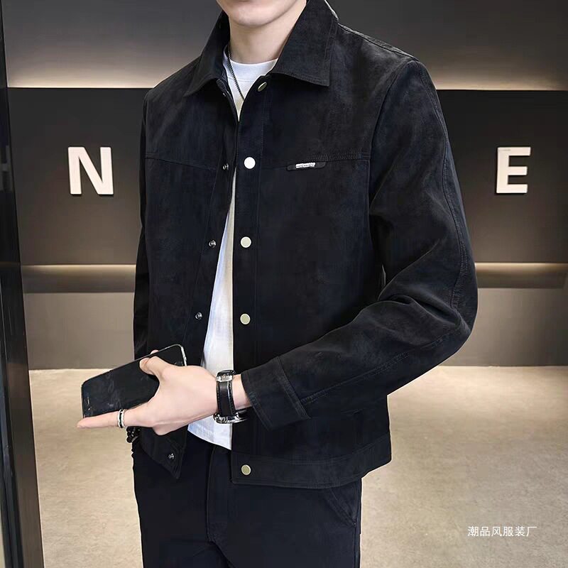 春秋季夹克男2026新款痞帅潮牌高级感翻领麂皮春装衣服男士装外套