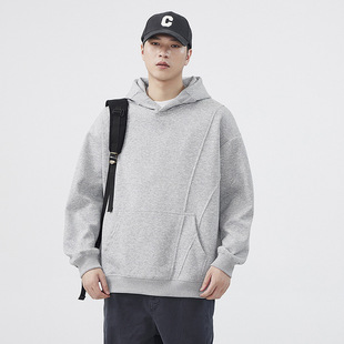 简约基础款解构拼接纯色连帽卫衣男款春秋季日系宽松百搭帽衫上衣