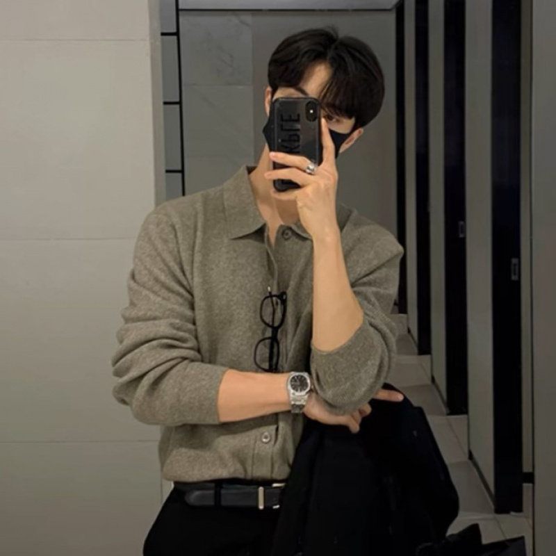 秋冬新款开衫针织衫毛衣男外套夹克POLO衫翻领商务潮外贸