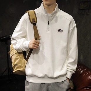 美式潮牌运动卫衣男生2025春秋季新款宽松半拉链polo衫领上衣男士
