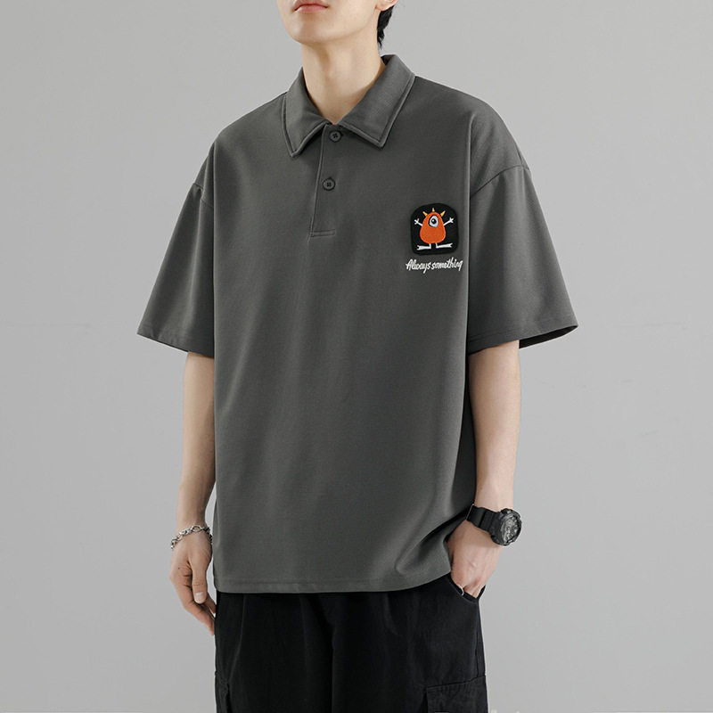 polo衫短袖男款夏季宽松衣服冰丝翻领T恤美式潮牌休闲半袖打底衫