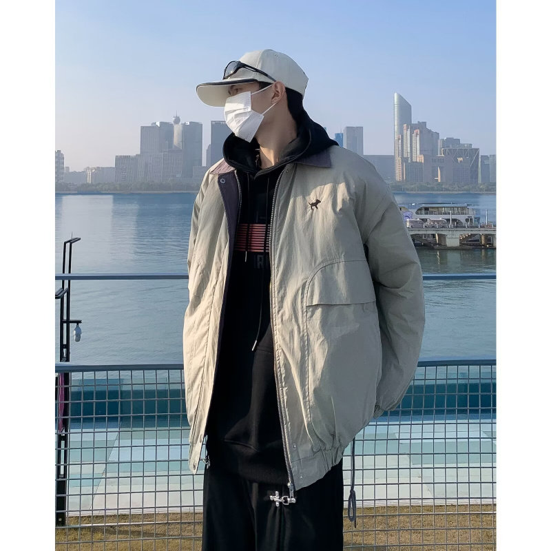 高街美式翻领棉服男款秋冬季复古帅气夹克外套宽松保暖休闲夹棉衣