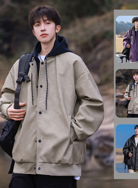 IZEXX潮牌假两层连帽夹克外套高街飞行员立领冲锋衣休闲男生外套