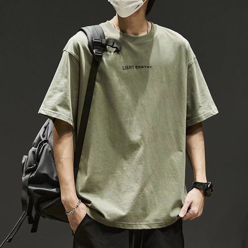 短袖t恤男日系简约纯棉重磅男装宽松潮流百搭美式上衣服夏季薄款