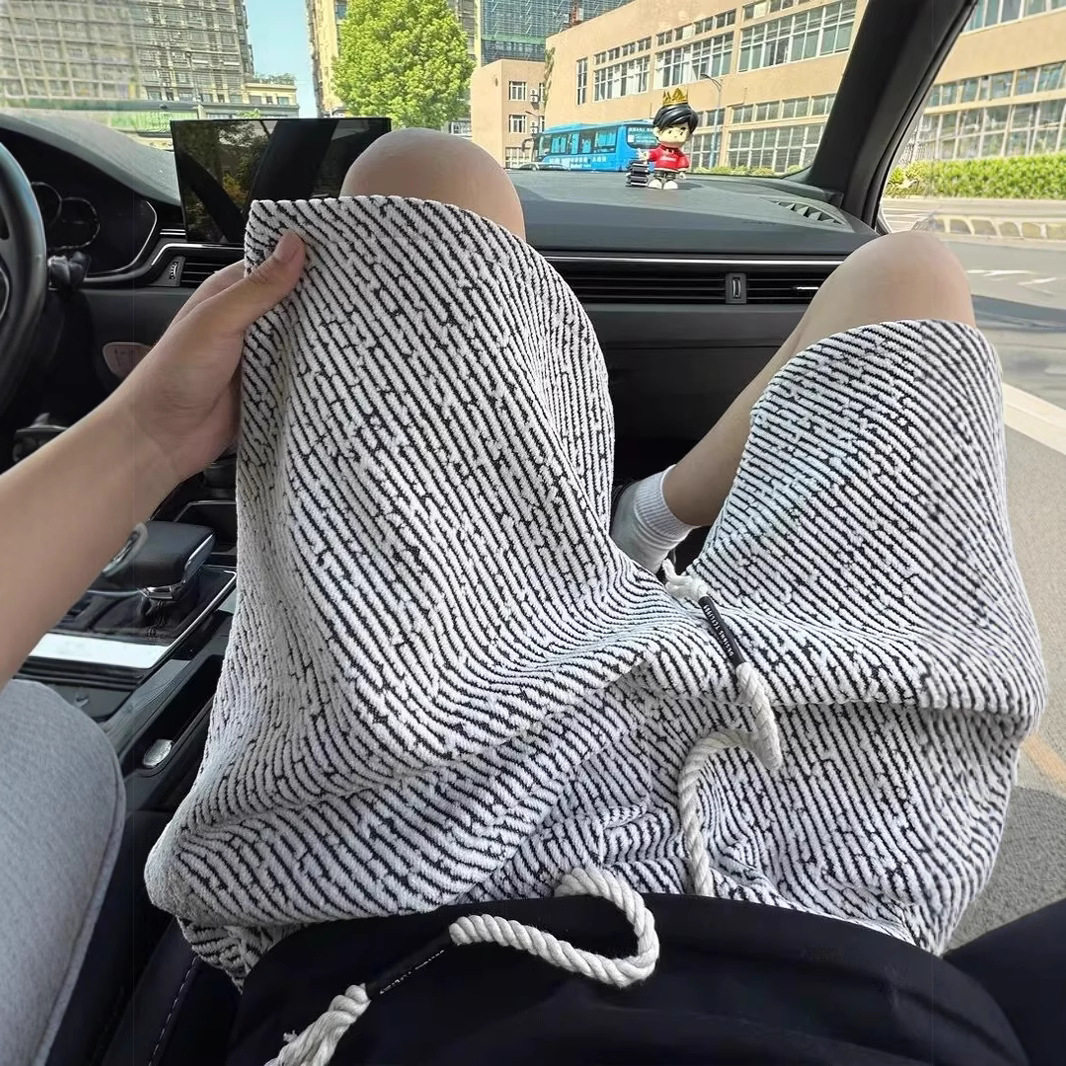 斑马纹短裤男夏外穿潮流大码宽松直筒中裤男款痞帅休闲五分裤衩子