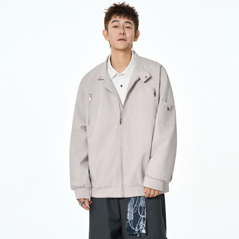 美式立领工装飞行员夹克男春秋高街潮牌拉链设计感情侣棒球服外套