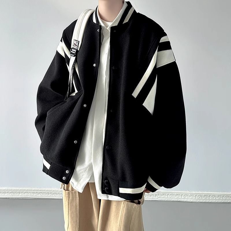 拼色棒球服男春秋新款