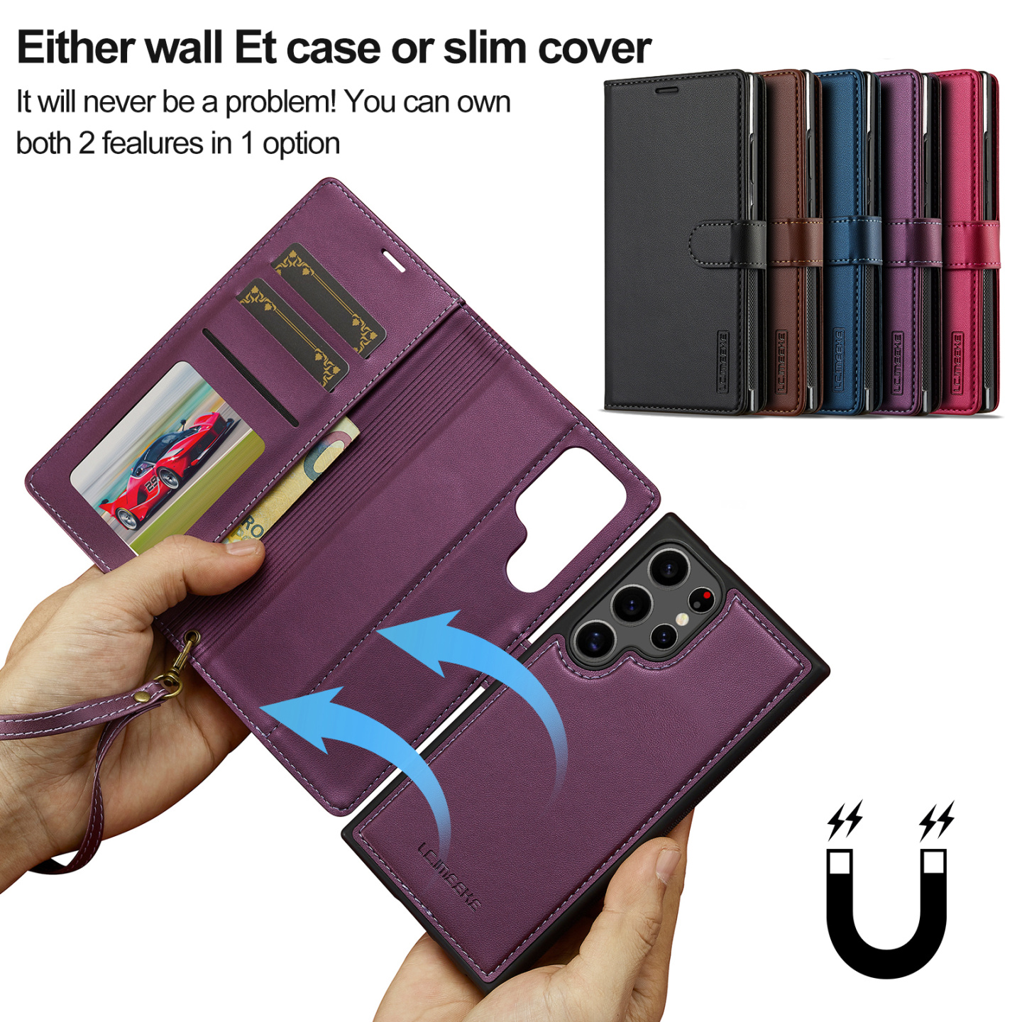 2合1磁吸分体适用三星S25Ultra翻盖皮套S24手机壳S23FE可拆卸S22+零钱包S21外壳note20全包A55防摔A15新款A35