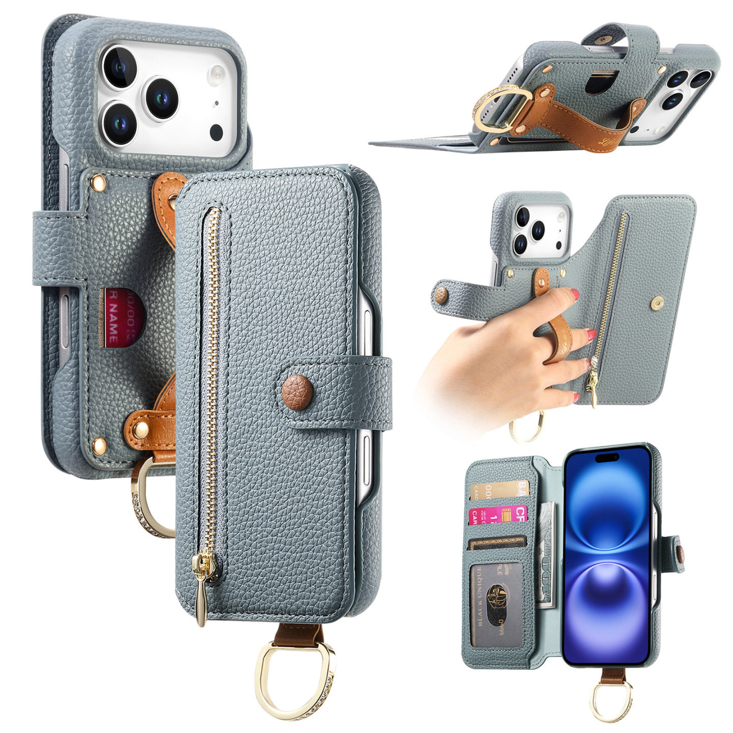 登山扣卡套一体适用苹果17promax手机壳16e带卡包支架14plus卡夹iPhone13翻盖可放卡12指环17零钱包xs钥匙扣