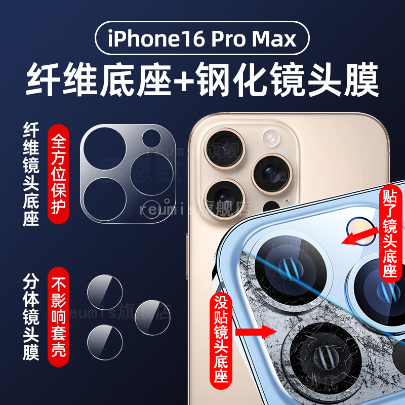 适用苹果16Pro镜头膜iPhone16Propromax纤维底座磨砂镜头膜16后摄像头钢化保护16plus镜头全包膜ip新款pm
