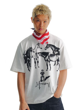 MOONWAV驷马难追印花短袖T恤夏季宽松cleanfit潮牌短袖李大奔同款