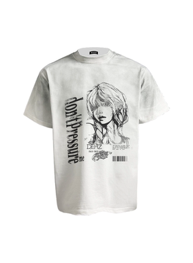 Dehz25SS 手漫 cleanfit短款脏染做旧直喷重磅短袖t恤男潮牌单品