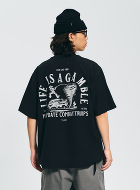 MIDUPDATE 26夏季新款重磅小领口宽松休闲复古印花圆领短袖T恤男