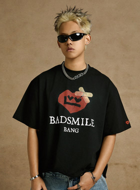 邦BANG  BAD SMILE 爱心坏笑脸创口贴拉浆印花短袖T恤 纯棉体恤夏
