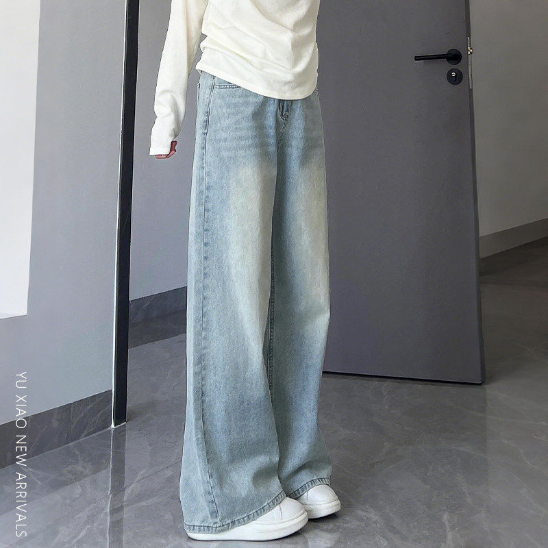 浅色阔腿牛仔裤女夏季新款高腰宽松胖mm大尺码梨形身材显瘦直筒裤