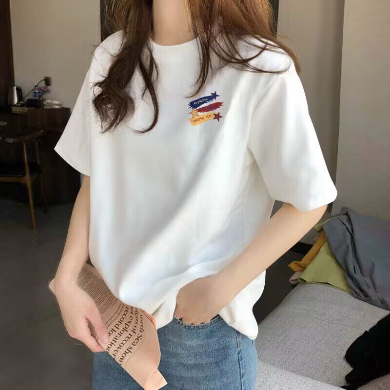 杏色纯棉短袖T恤女夏季2026新款宽松爆款设计感洋派时尚T恤上衣