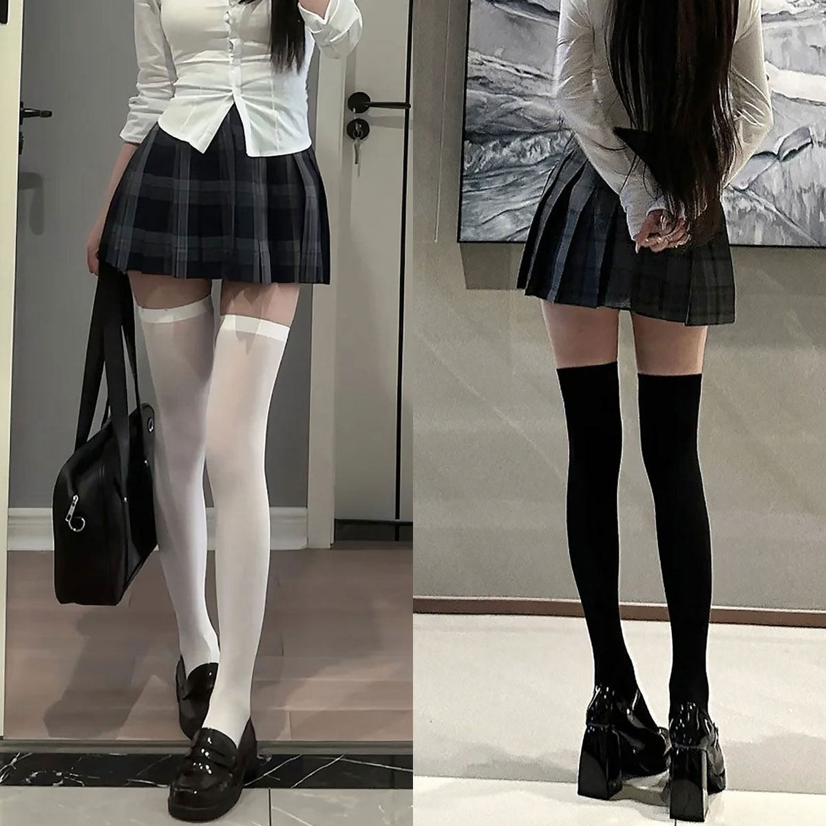日系jk白丝加长过膝袜春夏薄款学院风大腿袜天鹅绒纯欲长筒袜子女