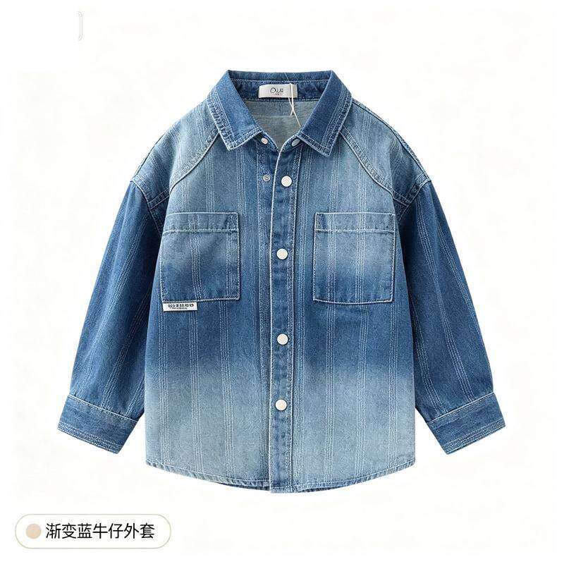 男童牛仔外套春秋款2025新款儿童装中大童男孩渐变色休闲衬衫夹克