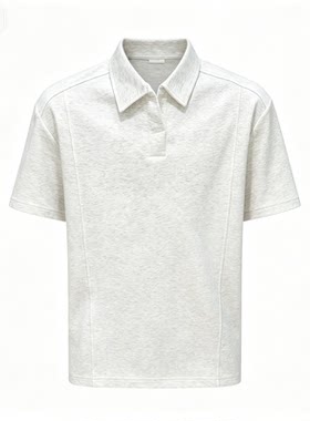 【VE】白灰色重磅v领短袖男夏季美式拼接翻领t恤高级感正肩polo衫