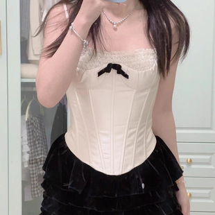 内搭打底衫 短款 纯欲风鱼骨收腰上衣修身 蕾丝花边吊带小背心女春季