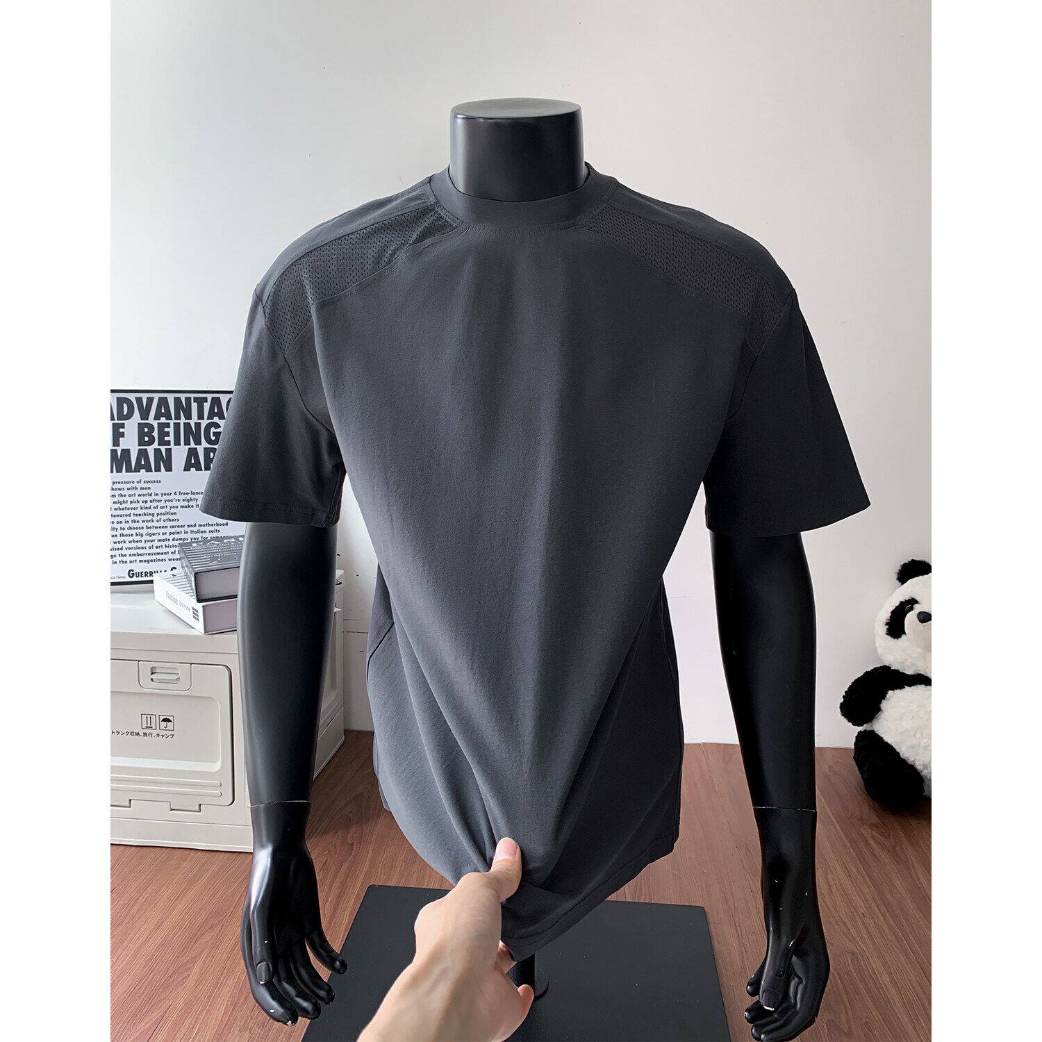 美式速干透气凉感t恤男夏季设计感网眼拼接青少年短袖高级感上衣