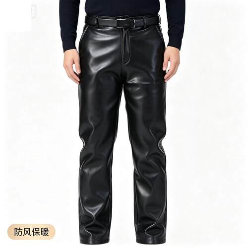 冬季皮裤子男加厚摩托车宽松防风机车骑行保暖防水防油中老年皮裤