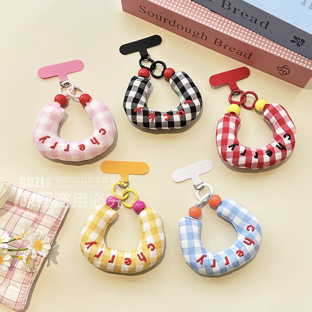 ins风字母格子手机链挂绳手提手腕挂饰小众创意个性钥匙扣包挂件百搭手机壳挂链防丢防摔手机绳小清新手腕带