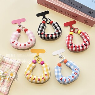 ins风字母格子手机链挂绳手提手腕挂饰小众创意个性钥匙扣包挂件百搭手机壳挂链防丢防摔手机绳小清新手腕带