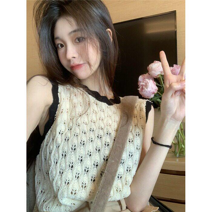 设计高级感镂空无袖针织背心女外穿夏季2024新款夏款宽松显瘦上衣