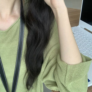 夏日ootd穿搭绿色宽松长袖t恤上衣女夏季慵懒风镂空薄款防晒罩衫