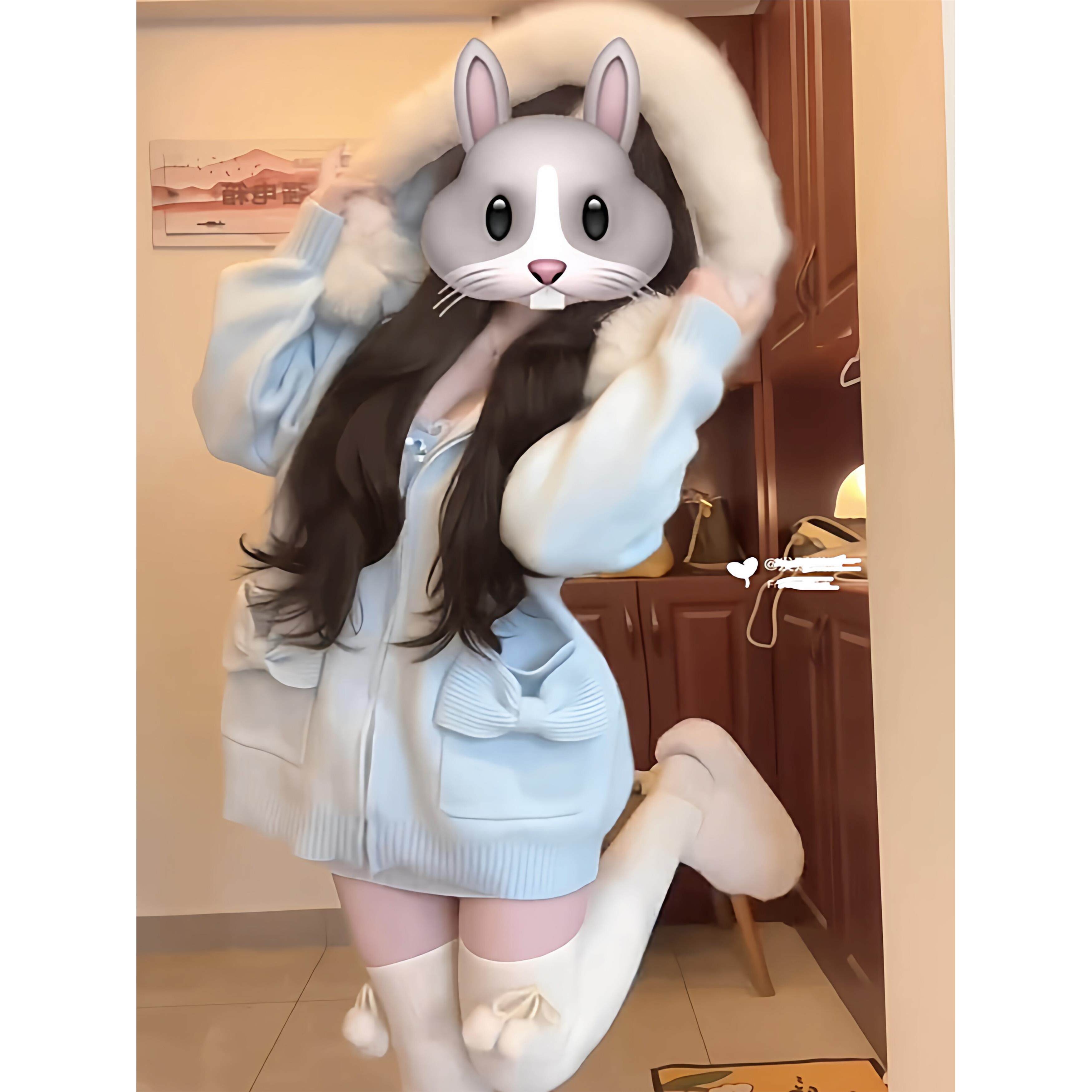 大毛领连帽加绒保暖长袖毛衣外套女2025冬季甜美宽松加厚针织上衣