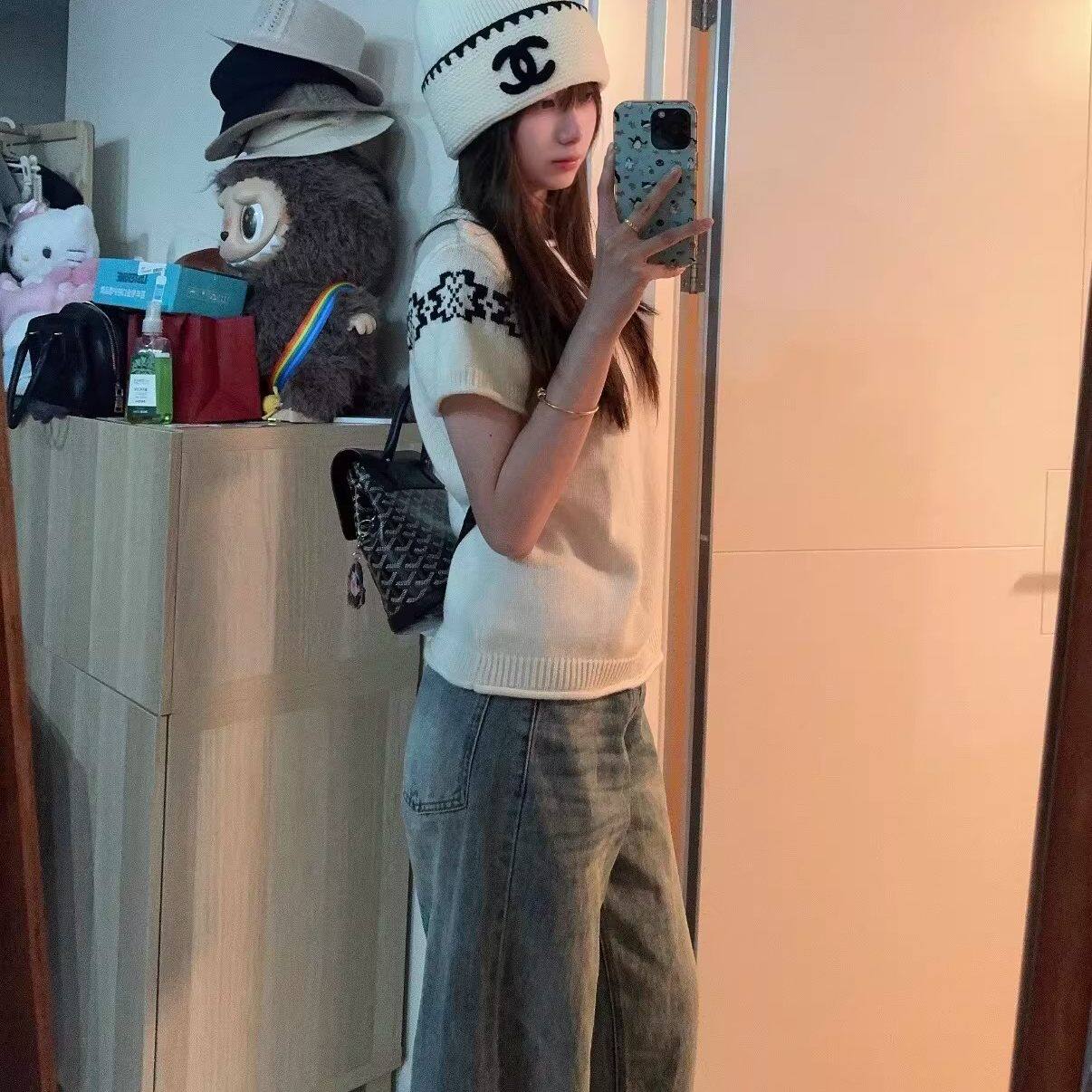 费尔岛短袖慵懒高级感女早春季新款修身套头针织衫短袖通勤风上衣