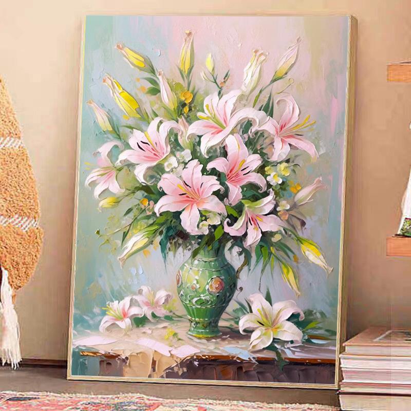 镶框钻石画满钻石魔方钻石贴纸十字绣欧式客厅卧室2024新花百合花