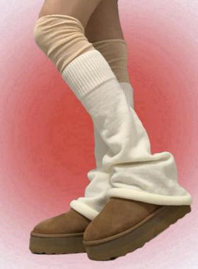 SUPPER花花复古潮酷宽松阔腿喇叭形腿套春粗针毛线保暖百搭长袜