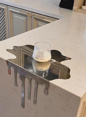 轻奢高档不锈钢流体水滴立体摆件样板房客厅餐桌吧台桌面装饰小众