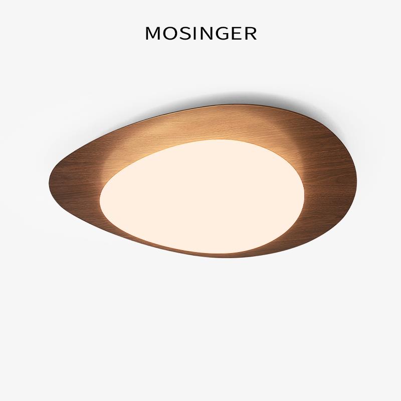 侘寂风鹅卵石主卧室吸顶灯日式胡桃木色复古房间灯极简护眼书房灯