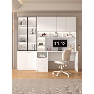 书桌书架一体桌子实木家用电脑桌带书柜组合学生写字桌简易办公桌