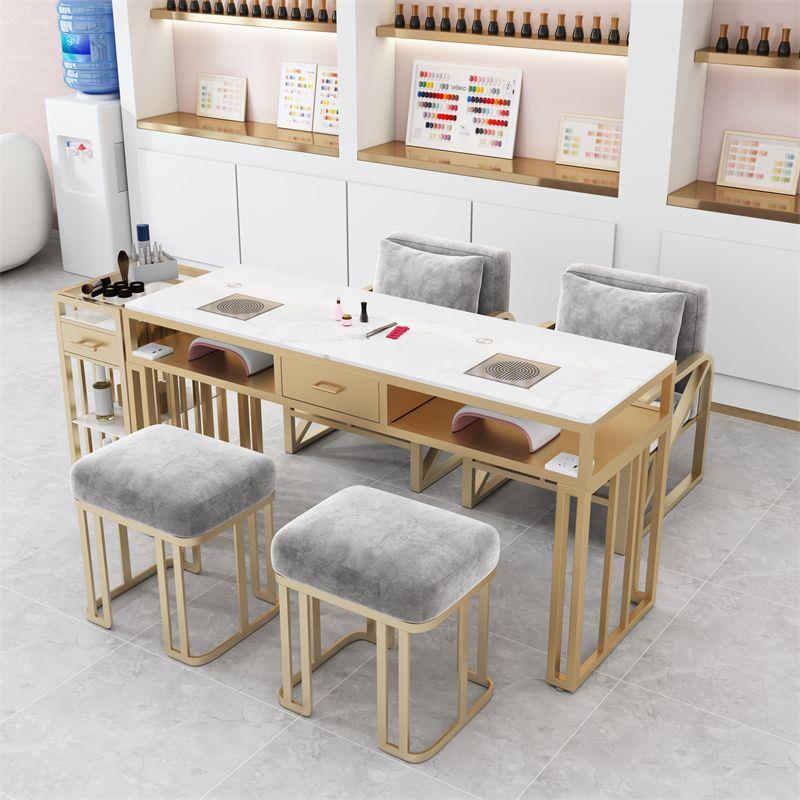 大功率吸尘器美甲桌椅套装大理石面单双三人美甲台全套轻奢时尚