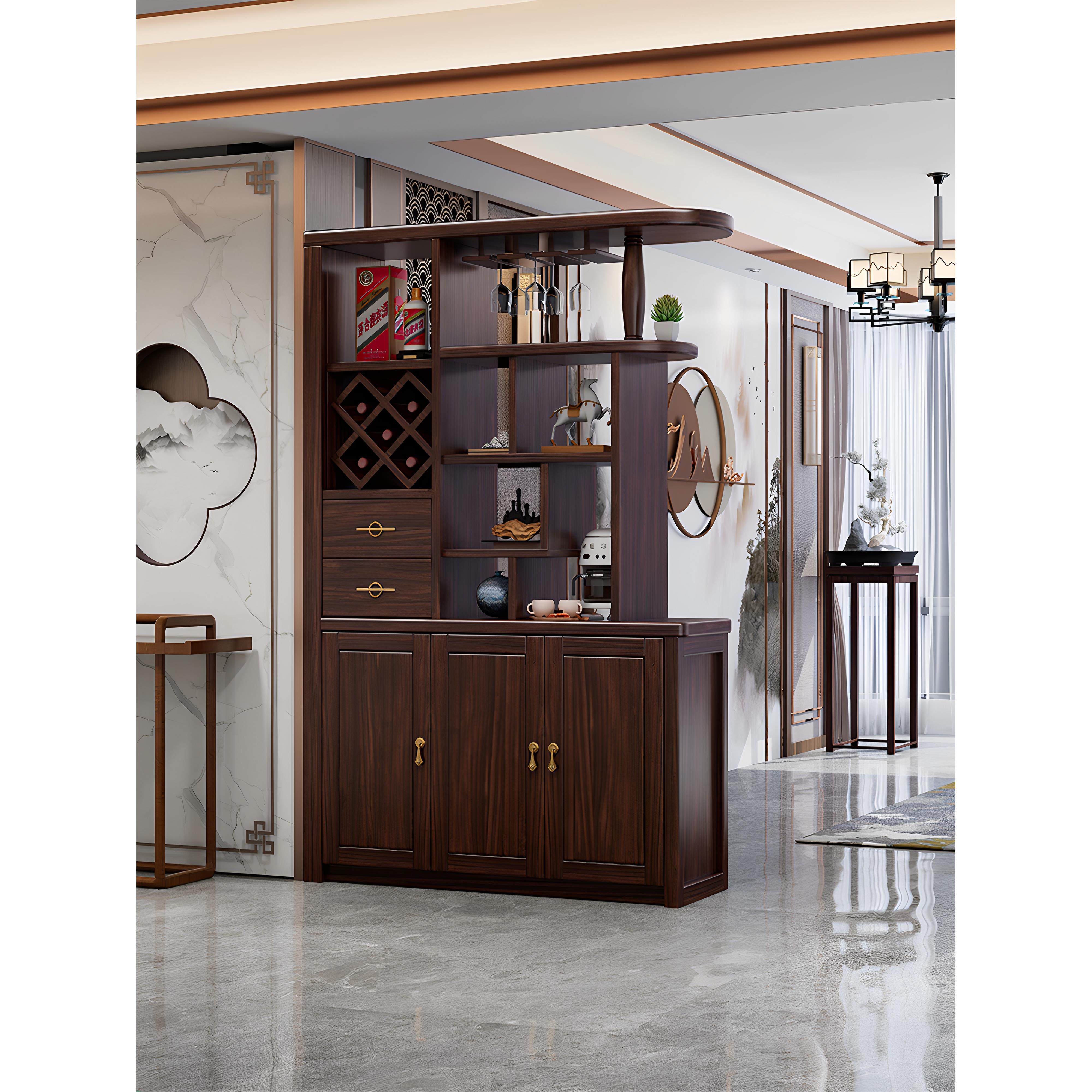 新中式乌金木间厅柜实木客厅双面鞋柜玄关柜进门客厅隔断柜门厅柜