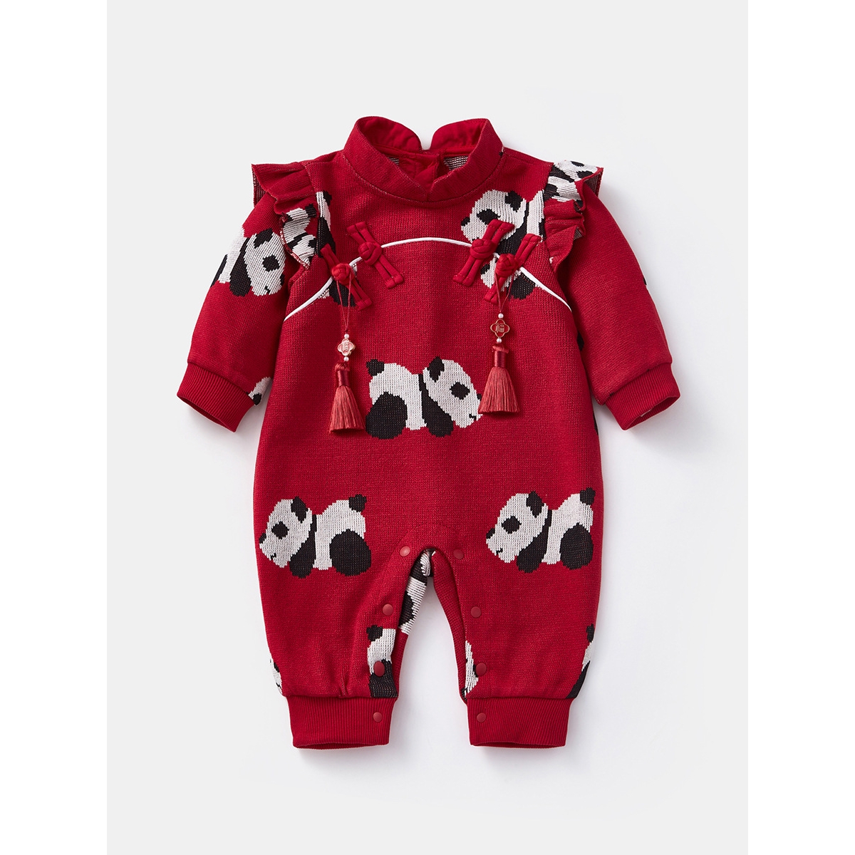 2025婴儿秋季针织连体衣3839女宝宝新中式周岁满月春秋装毛衣爬服