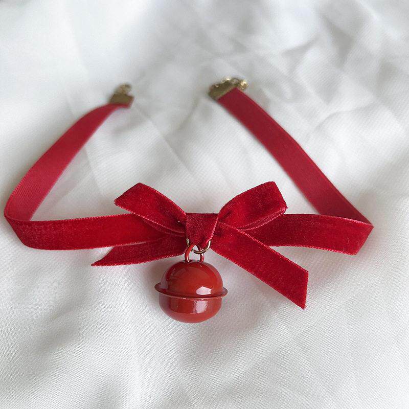 蝴蝶结绒带猫娘铃铛领结式 chocker圣诞节红色网袜女性感内衣配饰