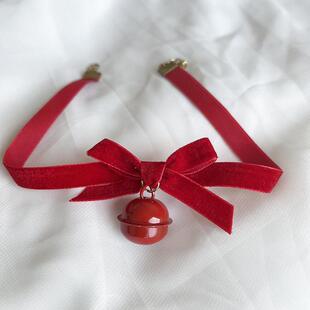 蝴蝶结绒带猫娘铃铛领结式 chocker圣诞节红色网袜女性感内衣配饰